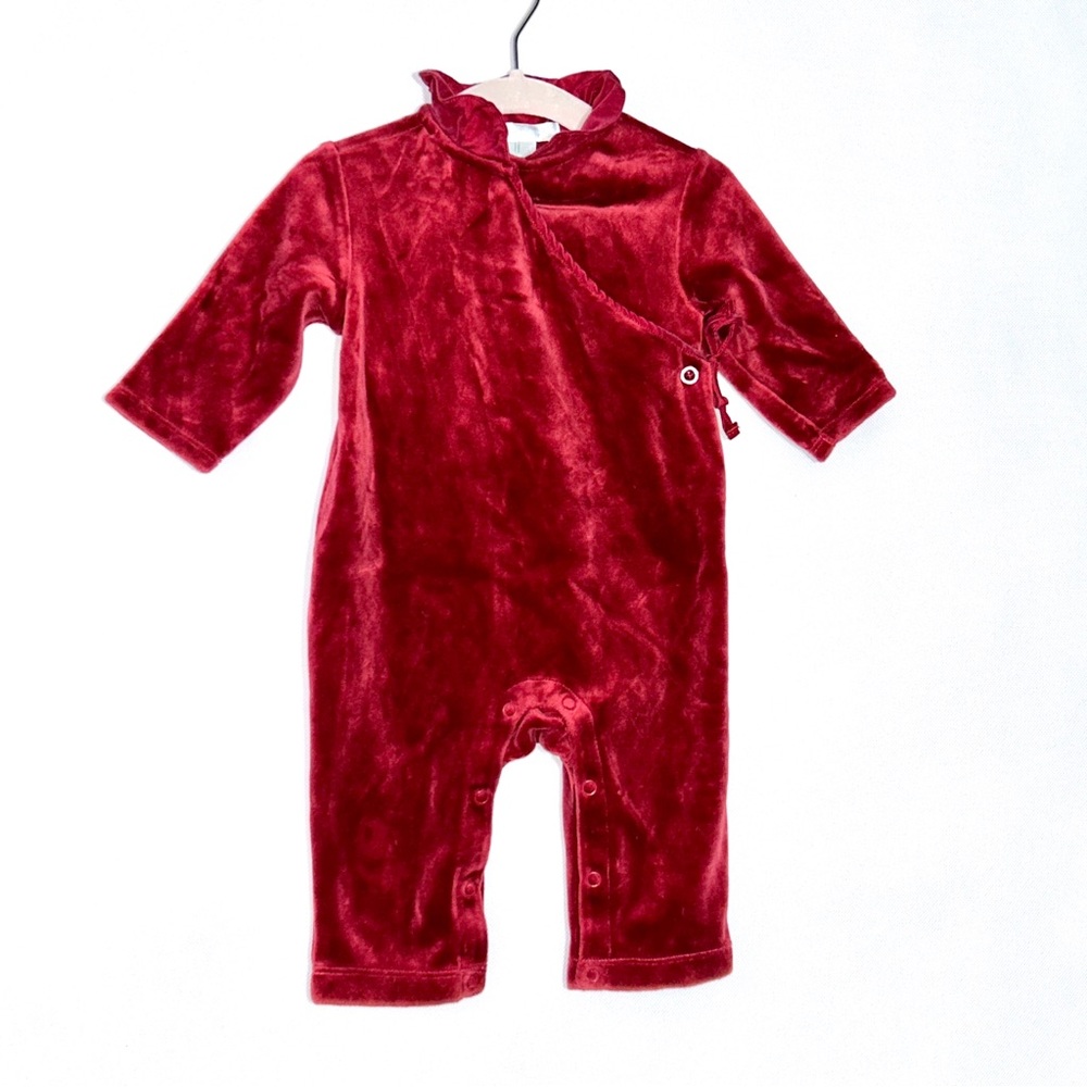 Janie and Jack Baby Girl Velour Kimono One‎ Piece Romper in Burgundy Red 0-3M